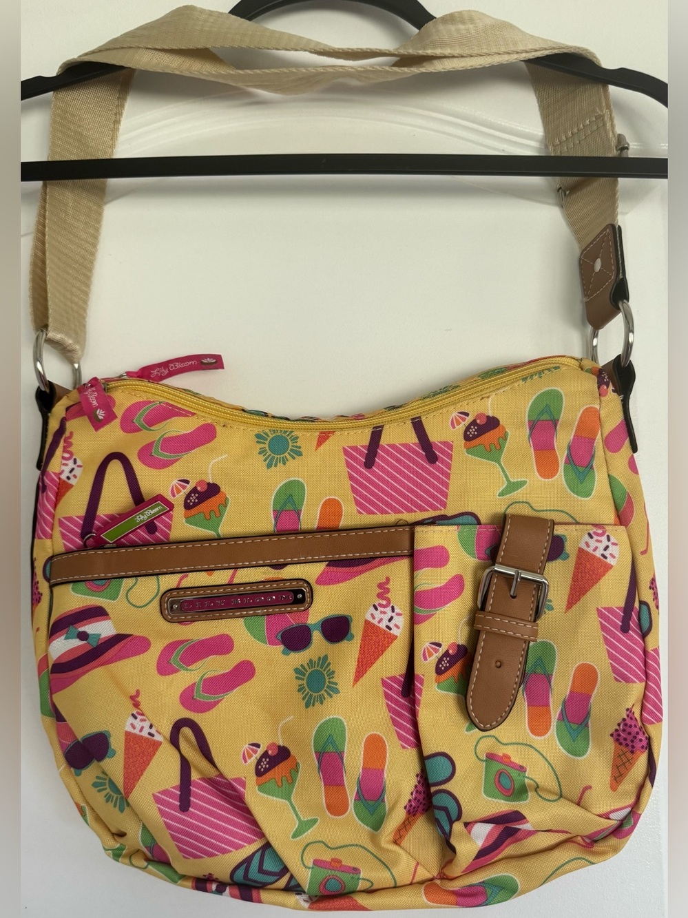 Lily Bloom Summer Print Crossbody Shoulder Bag Yellow Beach Ice Cream